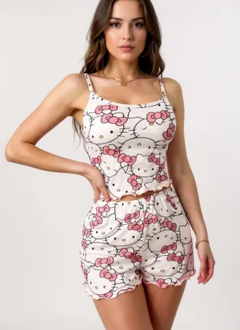 Hello Kitty Baskılı Askılı Şortlu Pijama Takımı