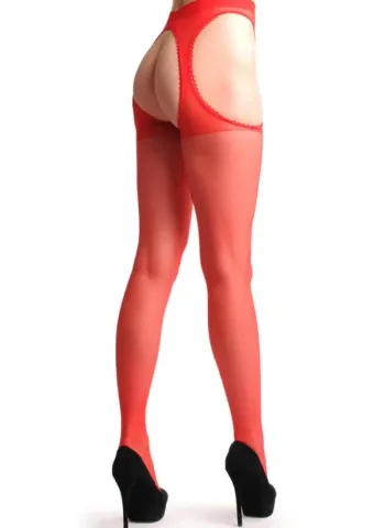 Kırmızı Kenarları Dantelli Özel Bölgesi Açık Külotlu Çorap