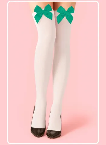 Yeşil Fiyonklu Beyaz Jartiyer Çorabı TM1380