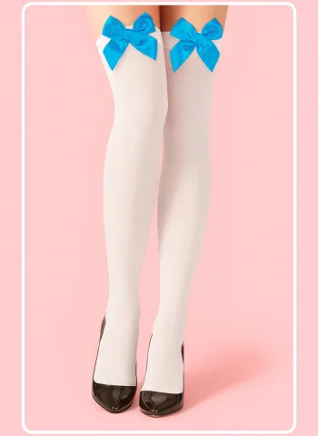 Mavi Fiyonklu Beyaz Jartiyer Çorabı TM1381