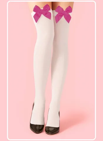 Fuşya Fiyonklu Beyaz Jartiyer Çorabı TM1379