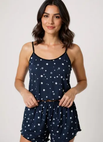 Yıldız Desenli Lacivert Şortlu Pijama Takımı