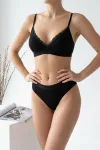 Kadın Siyah Fitilli Dantelli Bralet Takımı