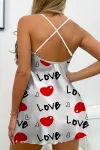 Love Desenli Beyaz Saten Gecelik
