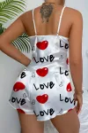 Love Desenli Beyaz Saten Şortlu Gecelik Takım