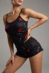Öpücük Desenli Siyah Askılı Şortlu Kadın Pijama Takımı TM1358