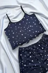 Yıldız Desenli Lacivert Şortlu Pijama Takımı