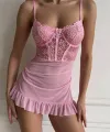 Pembe Balenli Tül Dantelli Gecelik TM1406