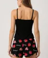 Çilek Baskılı Siyah Askılı Şortlu Pijama Takımı