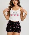 Kalp Desenli Askılı Şortlu Pijama Takımı