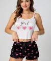 Kalp Desenli Askılı Şortlu Pijama Takımı