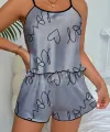 Love Baskılı Gri Saten Şortlu Gecelik Takım