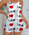 Love Desenli Beyaz Saten Şortlu Gecelik Takım