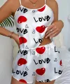 Love Desenli Beyaz Saten Şortlu Gecelik Takım