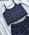 Yıldız Desenli Lacivert Şortlu Pijama Takımı
