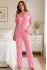 Pembe Kiraz Desenli Kısa Kollu Gömlek Yaka Milan Kumaş Kadın Pijama Takımı