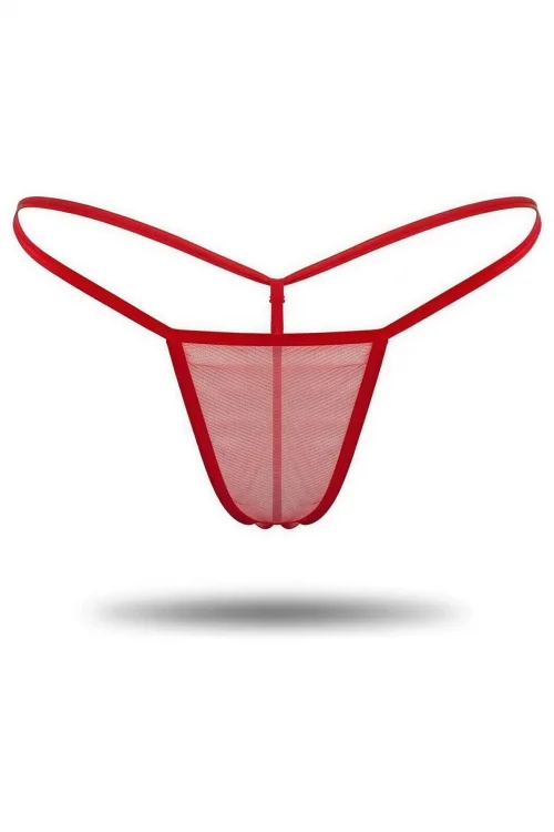 Kırmızı Transparan Tül String Tanga TM1115