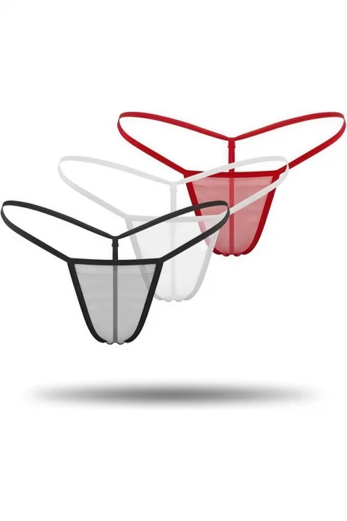 3lü Renkli Transparan Tül String Tanga TM0369