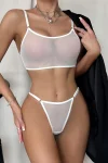Beyaz Transparan Tül Bralet Tanga İç Giyim Takımı TM1388
