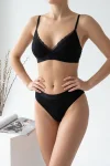 Kadın Siyah Fitilli Dantelli Bralet Takımı