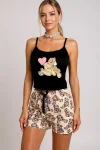 Renkli Ayıcık Desenli Askılı Şortlu Kadın Pijama Takımı