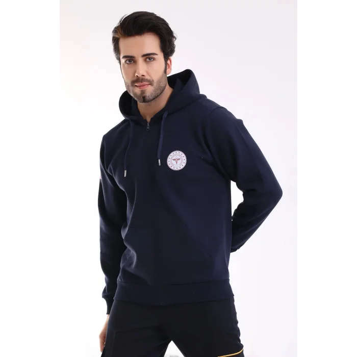 112 Acil Sağlık Unisex Kapşonlu Hırka - Lacivert