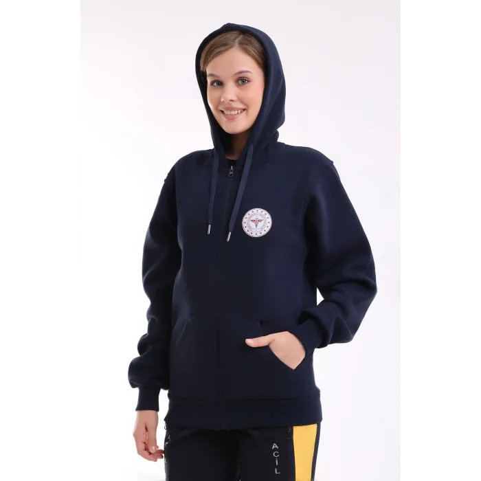 112 Acil Sağlık Unisex Kapşonlu Hırka - Lacivert