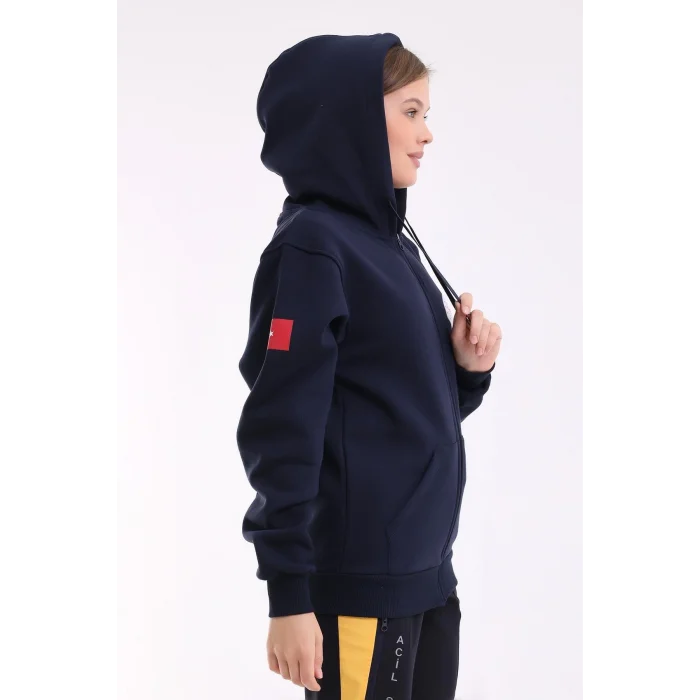 112 Acil Sağlık Unisex Kapşonlu Hırka - Lacivert