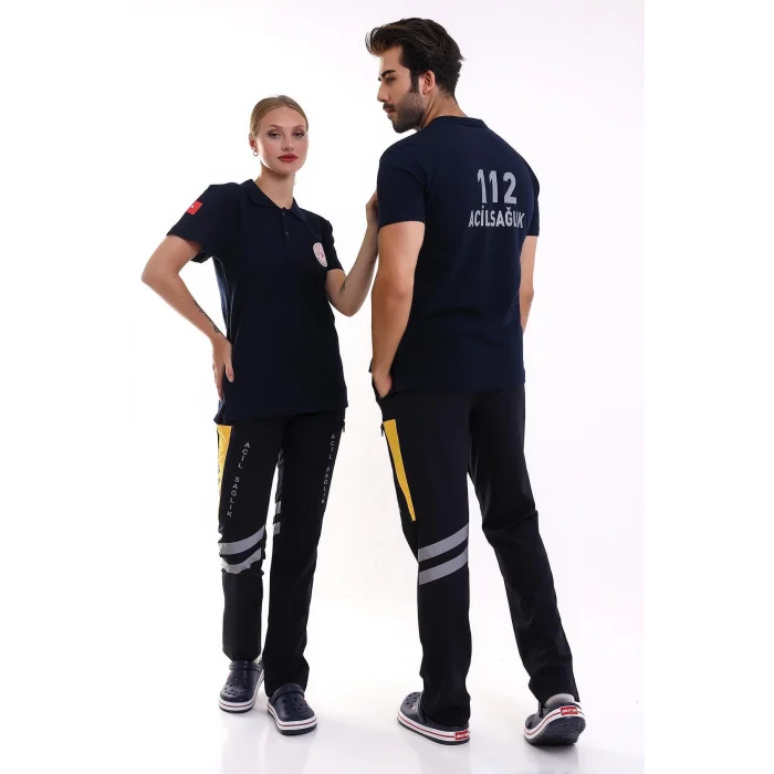 112 Acil Sağlık Yakalı Tshirt Kısa Kol Baskılı - Lacivert