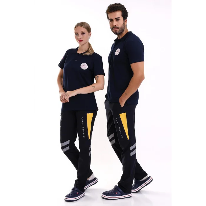 112 Acil Sağlık Yakalı Tshirt Kısa Kol Baskılı - Lacivert