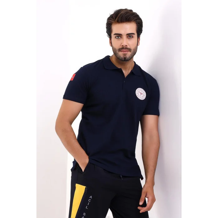 112 Acil Sağlık Yakalı Tshirt Kısa Kol Baskılı - Lacivert