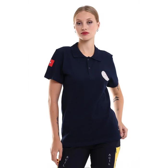 112 Acil Sağlık Yakalı Tshirt Kısa Kol Baskılı - Lacivert