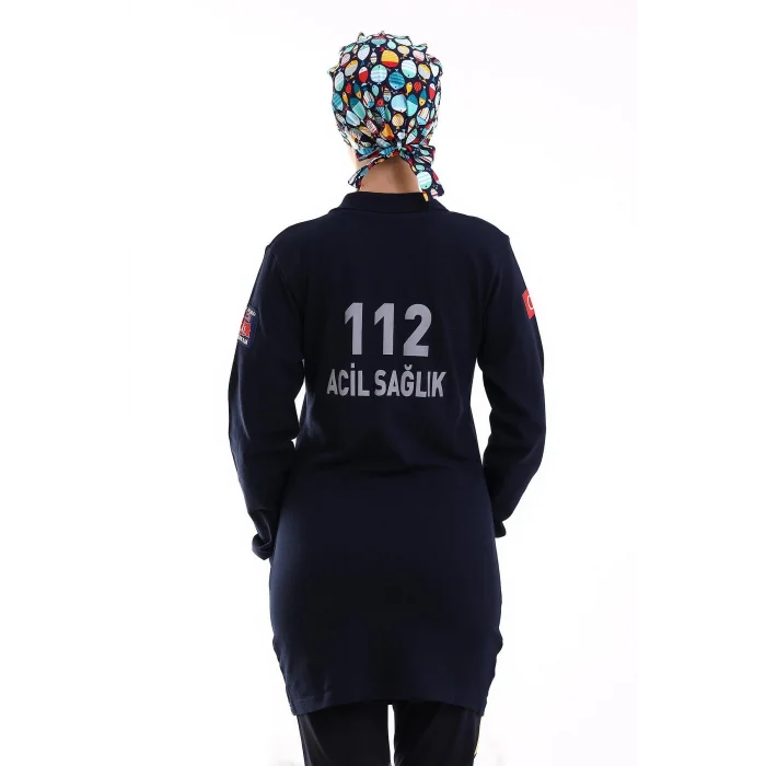 112 Acil Sağlık Yakalı Tshirt Tunik Baskılı - Lacivert