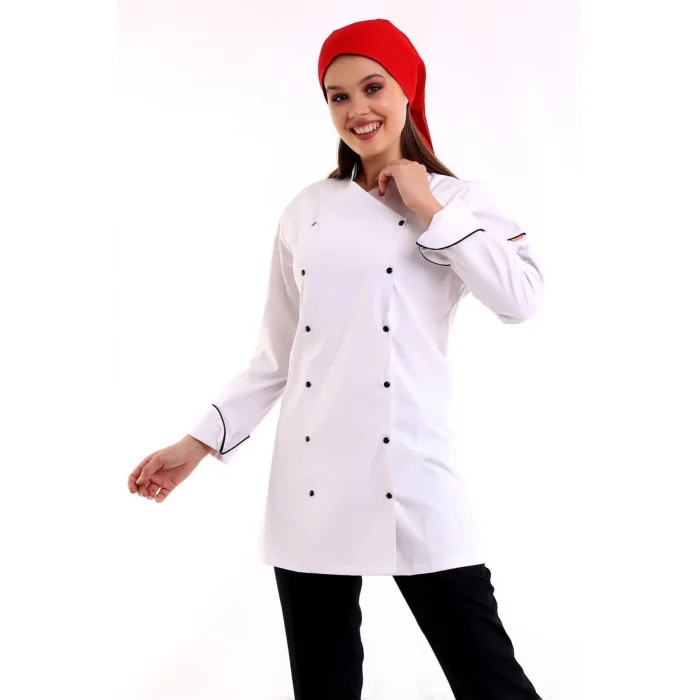 Kadın Aşçı Ceketi - Likralı Beyaz