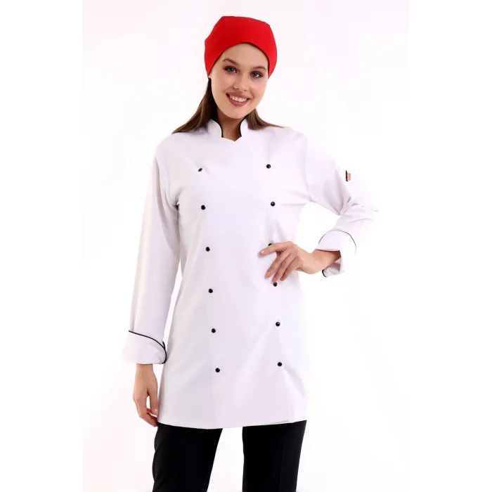 Kadın Aşçı Ceketi - Likralı Beyaz