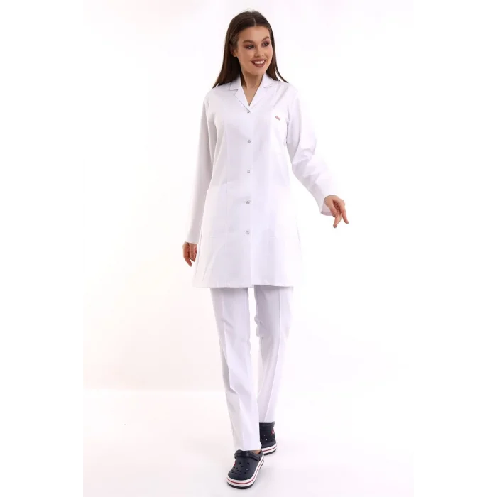 Kadın Araboy Ceket Yaka Gabardin Önlük - Beyaz