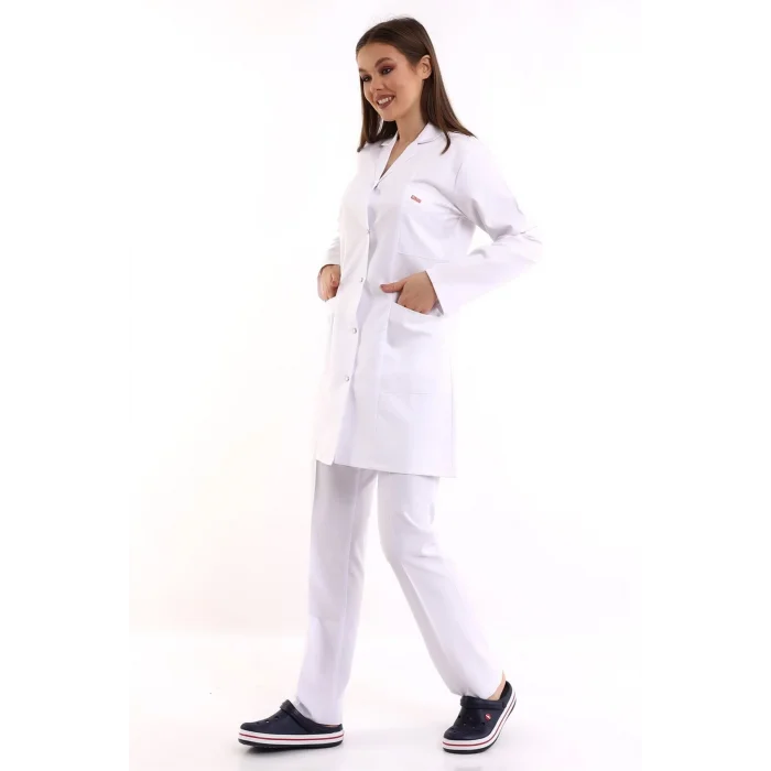 Kadın Araboy Ceket Yaka Gabardin Önlük - Beyaz