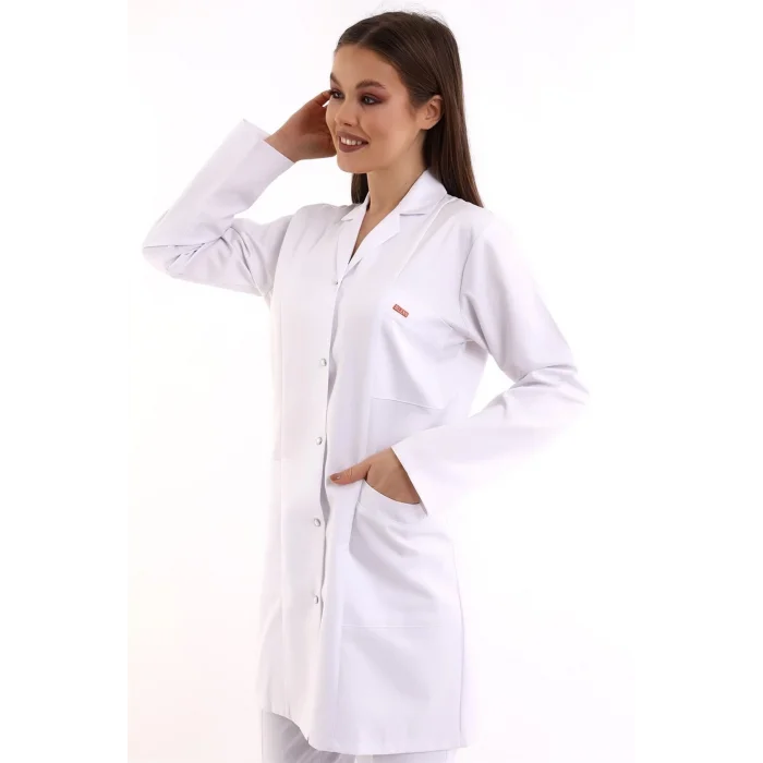 Kadın Araboy Ceket Yaka Gabardin Önlük - Beyaz