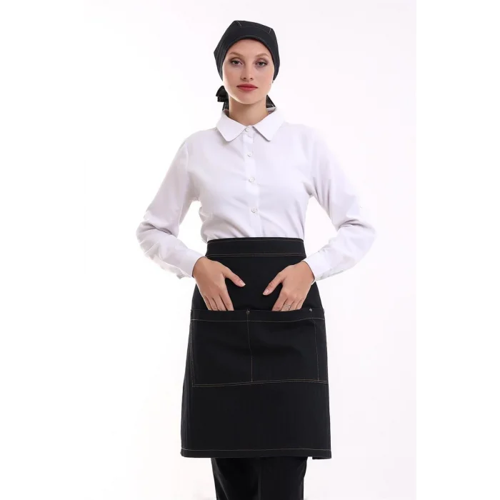 Bel Önlük Kot Çift Cepli - Siyah