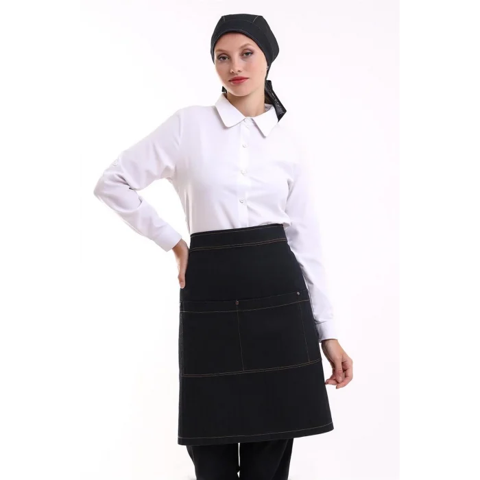 Bel Önlük Kot Çift Cepli - Siyah