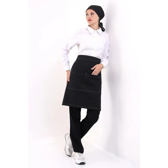 Bel Önlük Kot Çift Cepli - Siyah