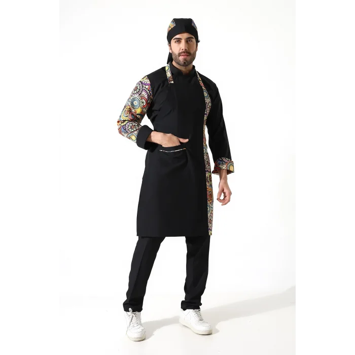 Askılı Önlük Desen Garnili Siyah Renkli Daire