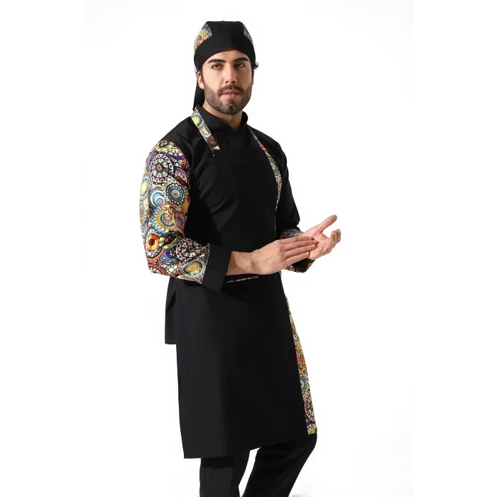 Askılı Önlük Desen Garnili Siyah Renkli Daire