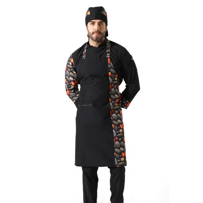 Askılı Önlük Desen Garnili Siyah Çakıl Taşı