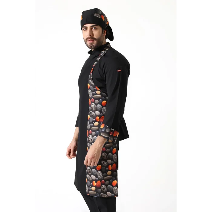 Askılı Önlük Desen Garnili Siyah Çakıl Taşı