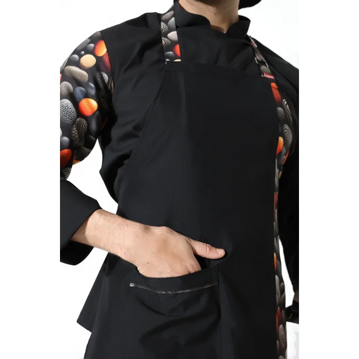 Askılı Önlük Desen Garnili Siyah Çakıl Taşı