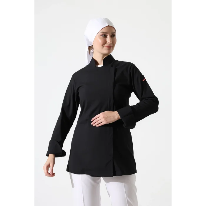 Kadın Likralı Aşçı Ceket - 6403 Siyah