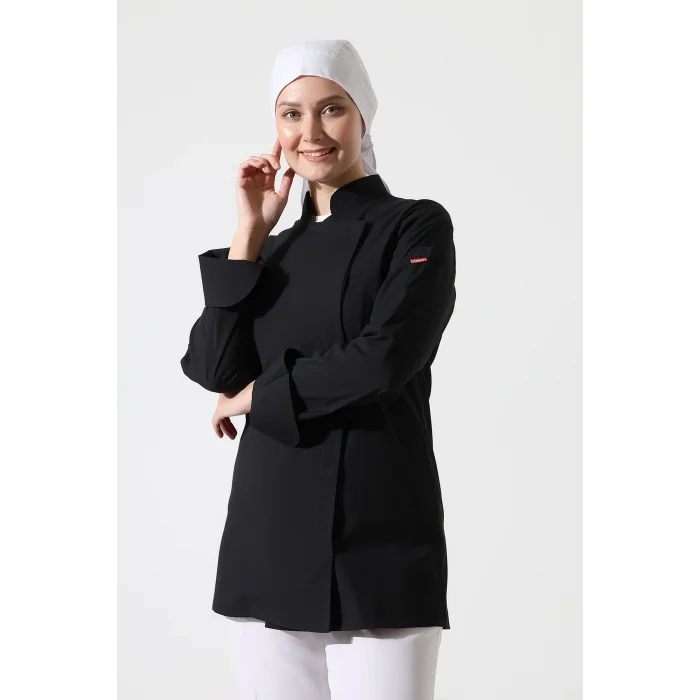 Kadın Likralı Aşçı Ceket - 6403 Siyah