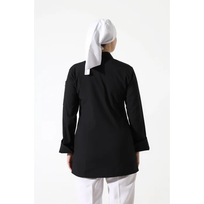 Kadın Likralı Aşçı Ceket - 6403 Siyah