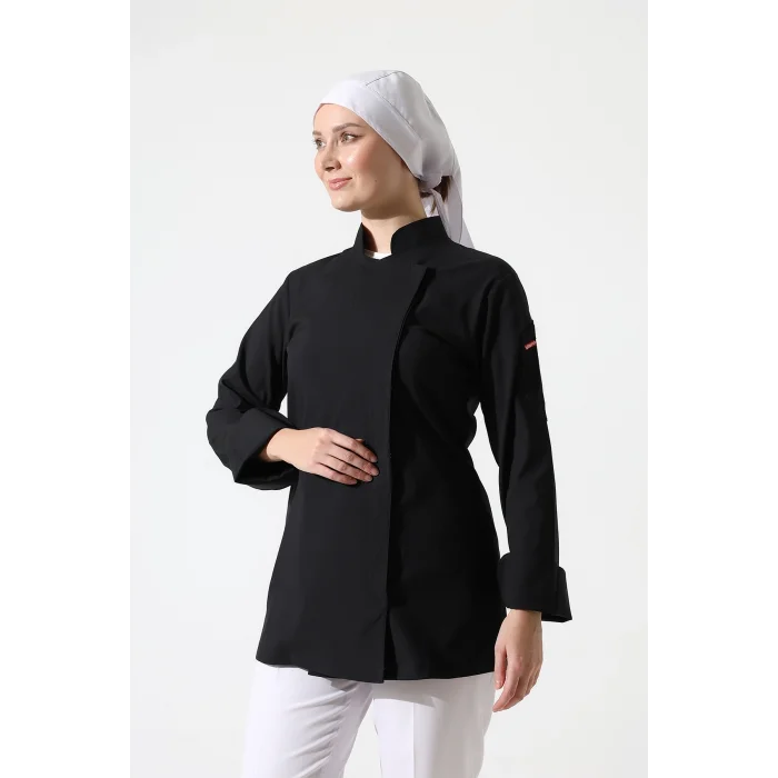 Kadın Likralı Aşçı Ceket - 6403 Siyah